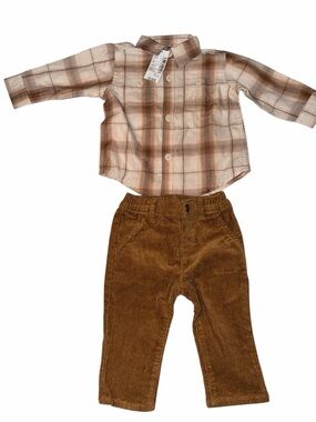 The Children's Place Cream and Brown Plaid Shirt with Tan Corduroy Pants